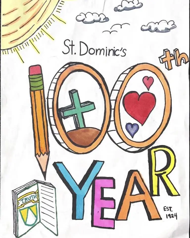 Student artwork celebrating 100 years of St. Dominic School